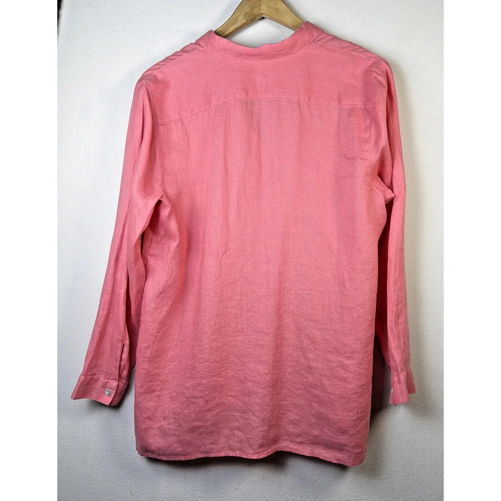 J Jill Linen Top Womens large Petite Casual Button Front Shirt Blouse Salmon - Picture 6 of 11